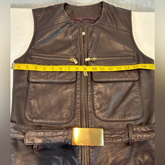 Preston & York Sz S Belted Brown Leather Biker Vest Jacket Gold hardware Zip - Picture 13 of 15